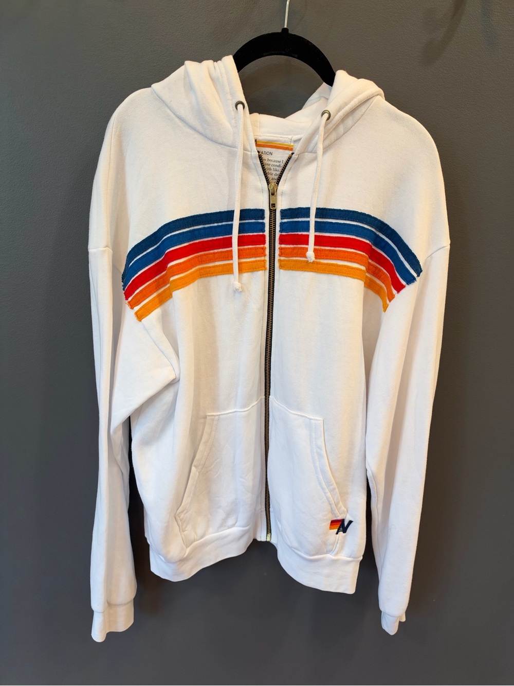 Aviator Nation 5 Stripe Zip Hoodie Vintage White Size M